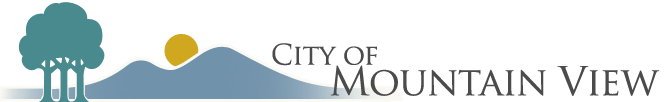 Logo features a blue stylized hillside with a tree and a yellow sun, accompanied by text: "City of Mountain View."