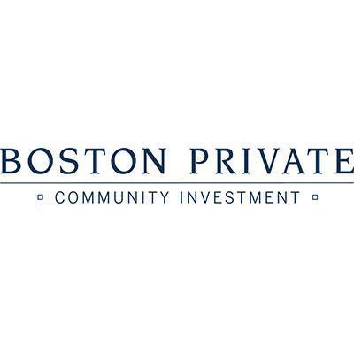 The logo features the text "BOSTON PRIVATE" above "COMMUNITY INVESTMENT," centered and in all caps, with small decorative squares flanking "COMMUNITY INVESTMENT" on a white background.