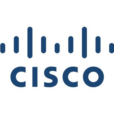 Text "CISCO" in bold blue letters sits below a stylized blue bridge shape, suggesting connectivity, on a white background.
