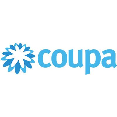 Logo with a blue flower design beside the word "coupa" in lowercase blue letters, set against a plain white background.