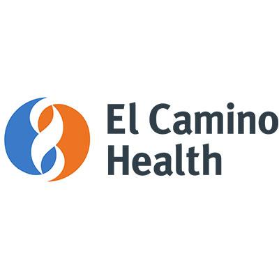 Logo with an abstract blue and orange circular design appears next to the text "El Camino Health" in a modern font, against a white background.