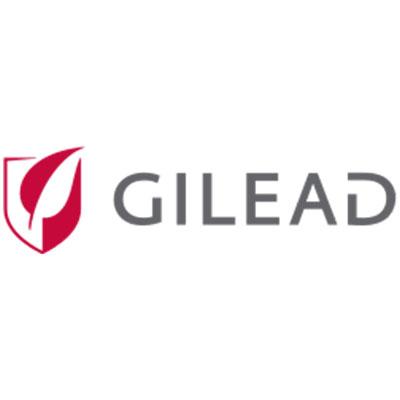 A red shield with a white stylized leaf is next to the text "GILEAD" in gray, set against a plain white background.