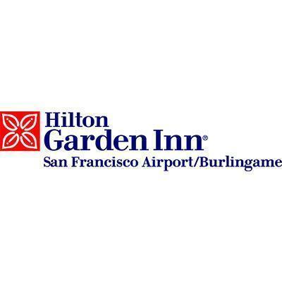 Logo featuring a red geometric flower icon next to text: "Hilton Garden Inn, San Francisco Airport/Burlingame," set against a white background.