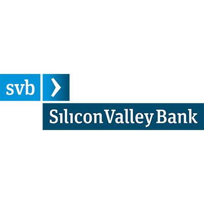 The logo features "svb" with an arrow on a blue square, followed by "Silicon Valley Bank" on a dark blue rectangle.