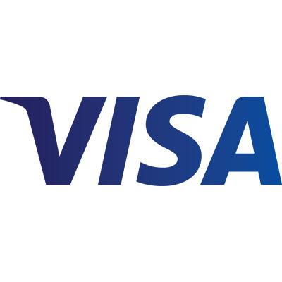 The word "VISA" in blue uppercase letters on a white background, with the "V" having a distinctive wing-like design.