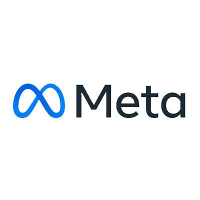 A blue infinity symbol is placed to the left of the word "Meta" in black text, set against a plain white background.