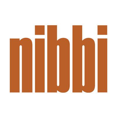Bold, lowercase text reads "nibbi" in a solid, rust-colored font on a white background.