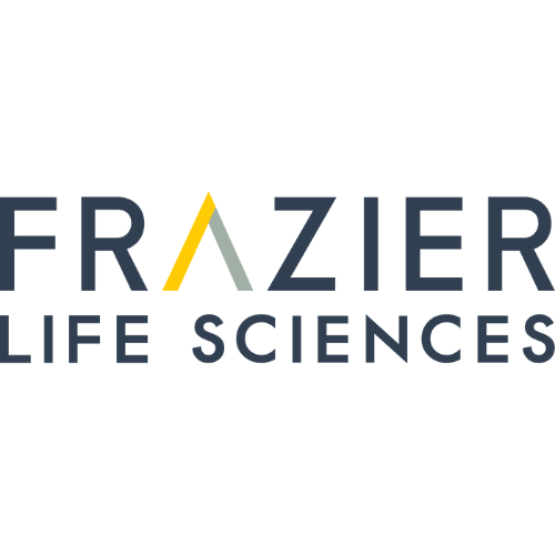 Text "Frazier Life Sciences" in dark letters, with the "A" featuring a yellow and gray stylized design, on a plain white background.