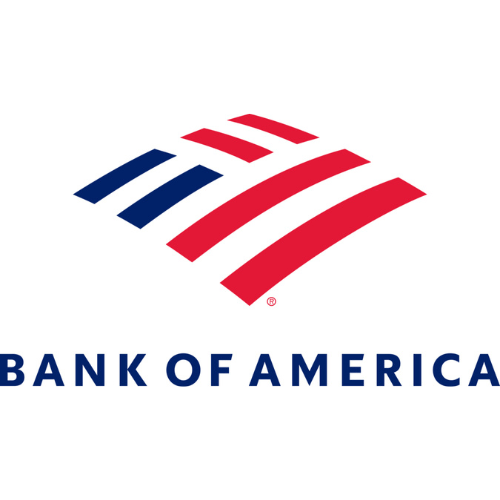 The Bank of America logo features stylized red and blue stripes above the text "BANK OF AMERICA" in bold, uppercase letters on a white background.